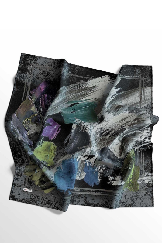 Abstrakt Desen Koyu Gri Soft Pamuk Eşarp - 7