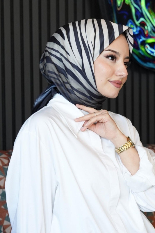 Zebra Desen Siyah Soft Pamuk Eşarp - 2