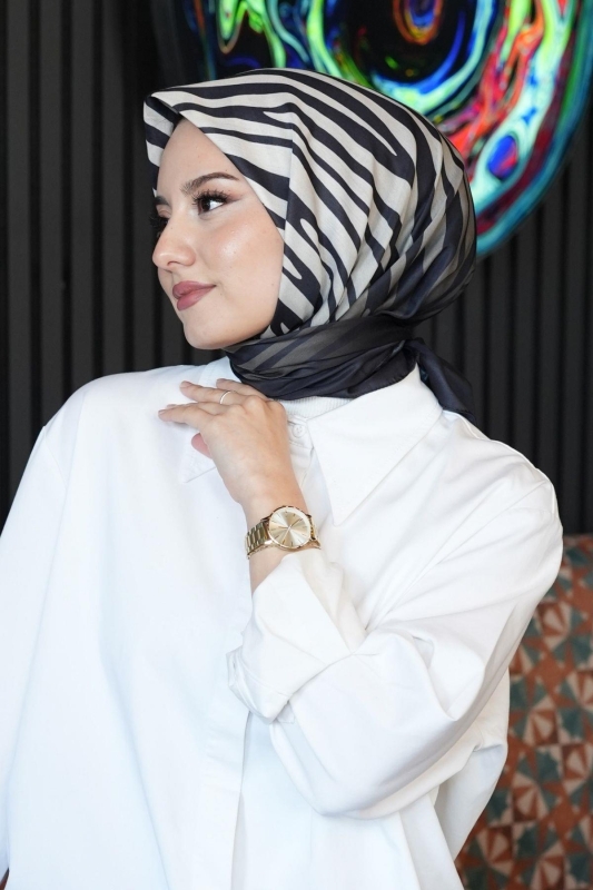 Zebra Desen Siyah Soft Pamuk Eşarp - 3