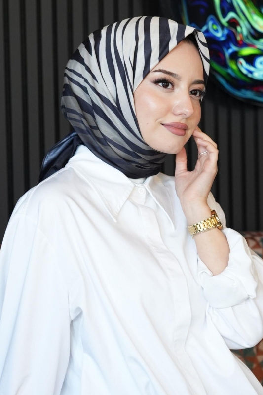 Zebra Desen Siyah Soft Pamuk Eşarp - 4