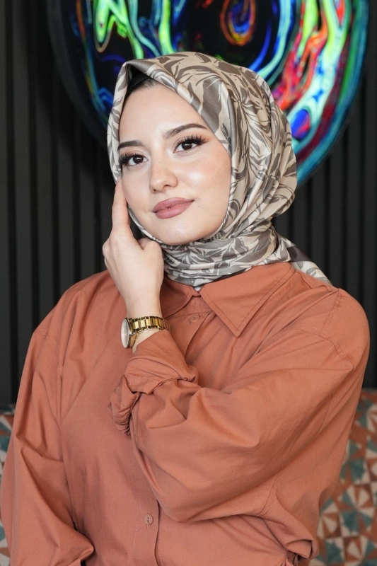 Floral Desen Bej Soft Pamuk Eşarp - 2