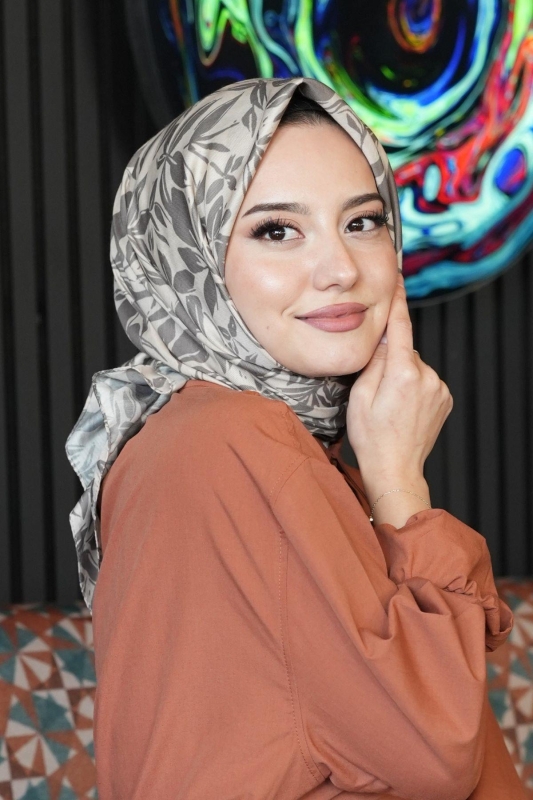 Floral Desen Bej Soft Pamuk Eşarp - 3