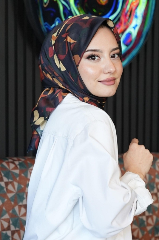 Yaprak Desen Sarı Soft Pamuk Eşarp - 1