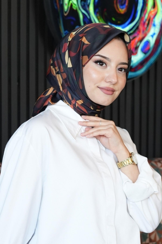 Yaprak Desen Sarı Soft Pamuk Eşarp - 2