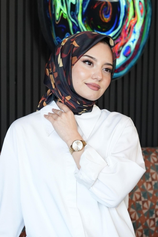 Yaprak Desen Sarı Soft Pamuk Eşarp - 3