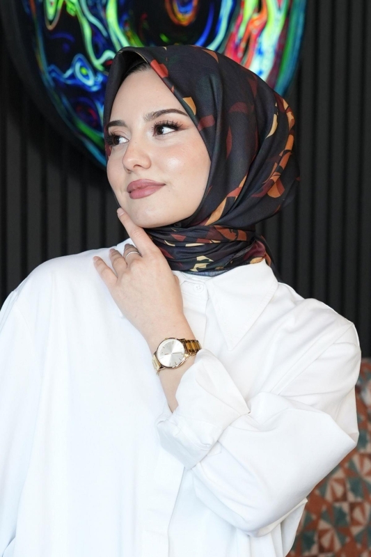 Yaprak Desen Sarı Soft Pamuk Eşarp - 4