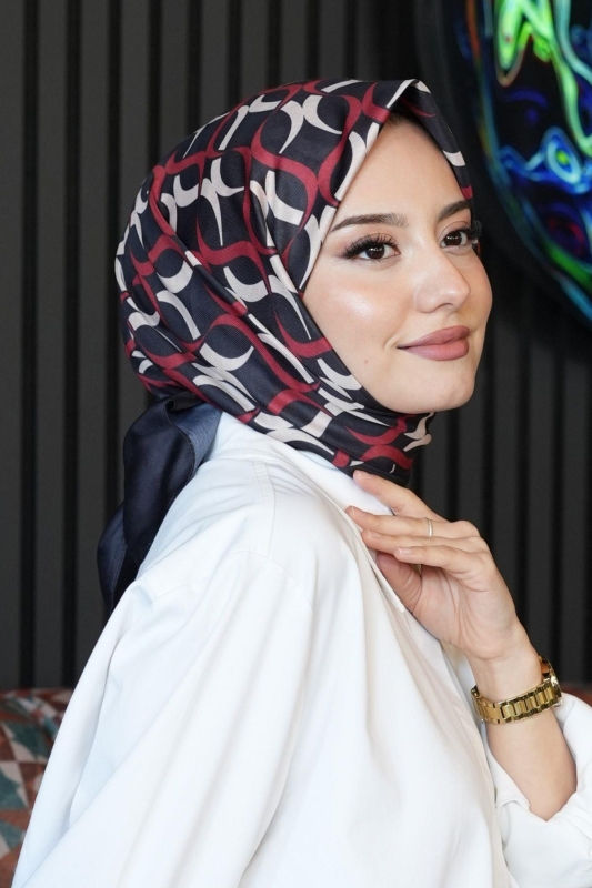 Halkalar Desen Kırmızı Soft Pamuk Eşarp - 1