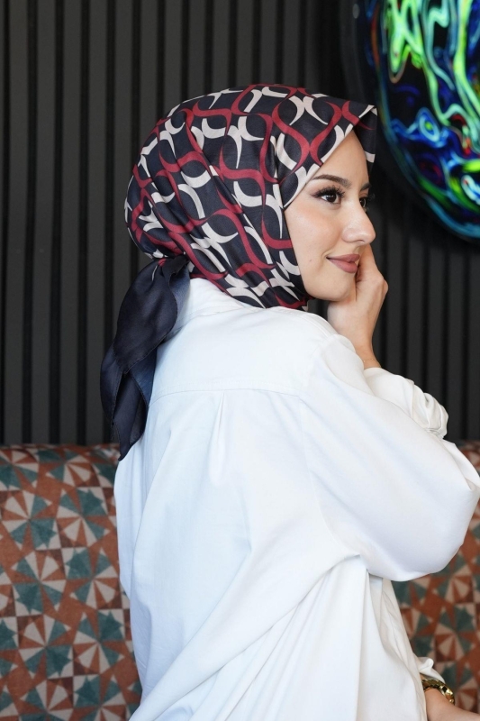 Halkalar Desen Kırmızı Soft Pamuk Eşarp - 2