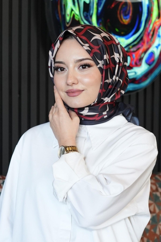 Halkalar Desen Kırmızı Soft Pamuk Eşarp - 3