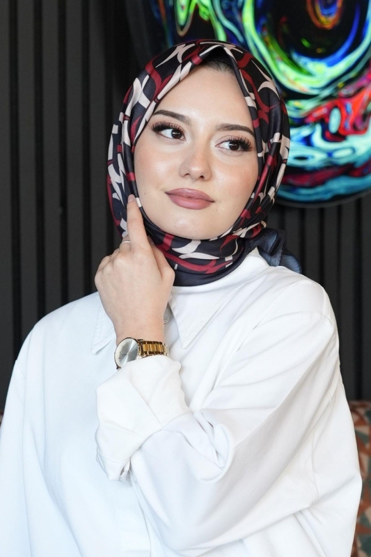 Halkalar Desen Kırmızı Soft Pamuk Eşarp - 4