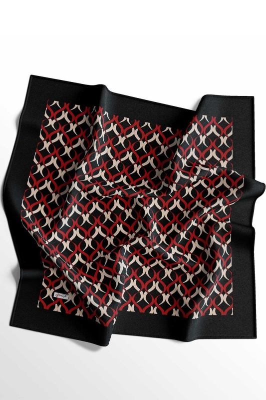 Halkalar Desen Kırmızı Soft Pamuk Eşarp - 5