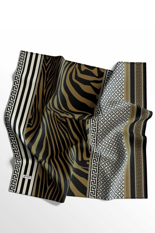 Zebra Desen Altın Soft Pamuk Eşarp - 2