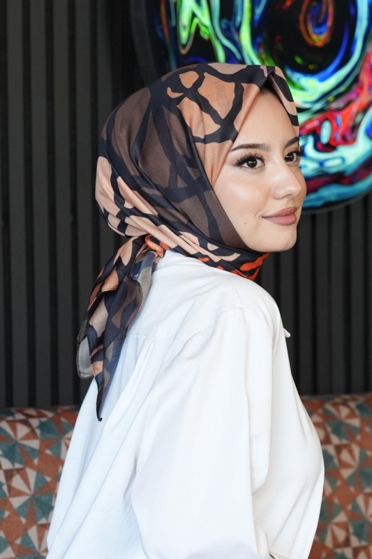 Dallı Desen Turuncu Soft Pamuk Eşarp - 1