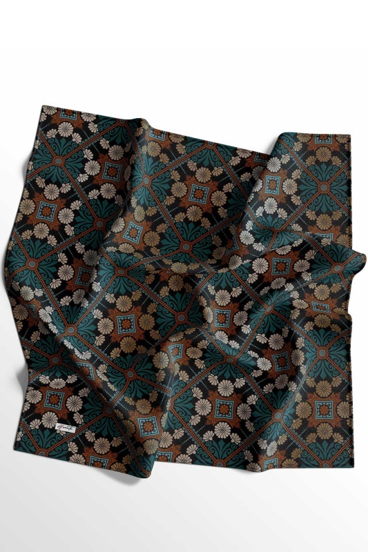 Çiçek Desen Turkuaz Soft Pamuk Eşarp - 5