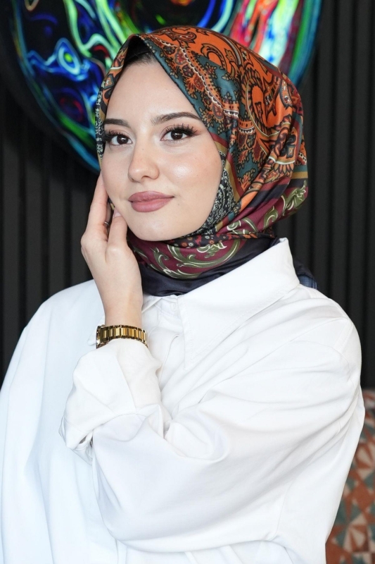 Etnik Desen Bordo Soft Pamuk Eşarp - 1