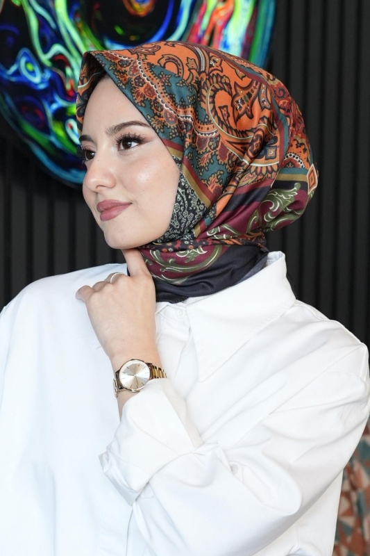 Etnik Desen Bordo Soft Pamuk Eşarp - 2