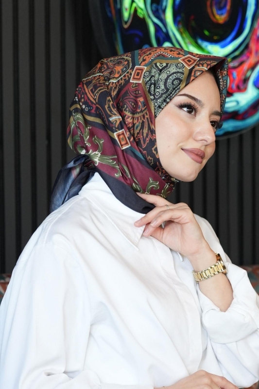 Etnik Desen Bordo Soft Pamuk Eşarp - 3