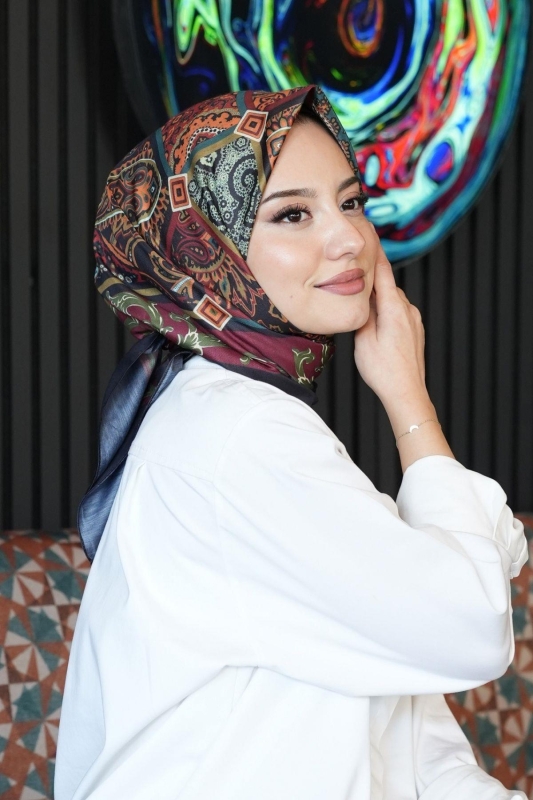 Etnik Desen Bordo Soft Pamuk Eşarp - 4