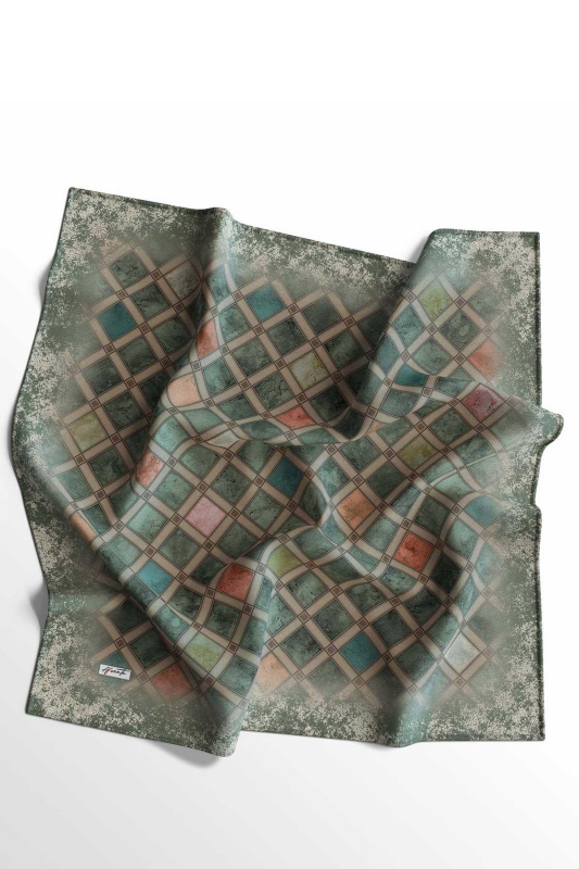 Geometrik Desen Yeşil Soft Pamuk Eşarp - 6