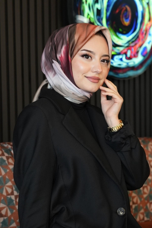 Abstrakt Desen Pembe Soft Pamuk Eşarp - 1