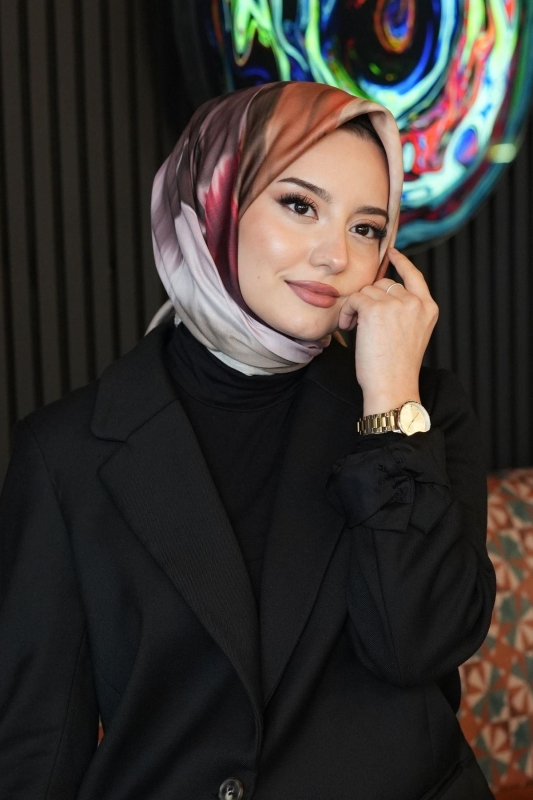 Abstrakt Desen Pembe Soft Pamuk Eşarp - 2