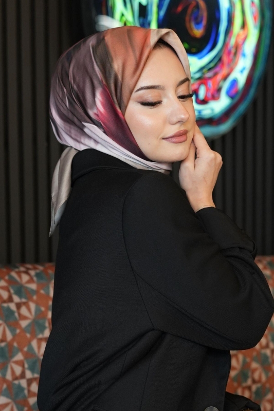 Abstrakt Desen Pembe Soft Pamuk Eşarp - 4