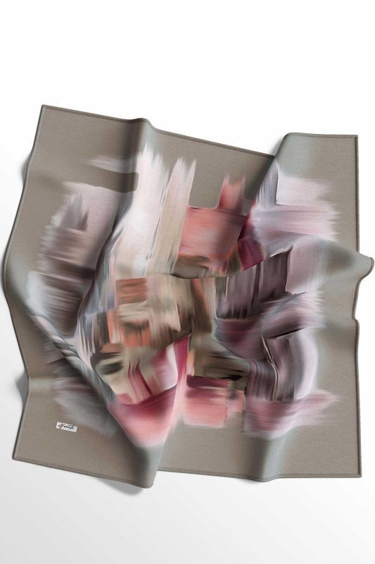 Abstrakt Desen Pembe Soft Pamuk Eşarp - 6