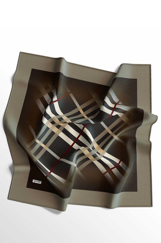 Ekose Desen Kahverengi Soft Pamuk Eşarp - 2