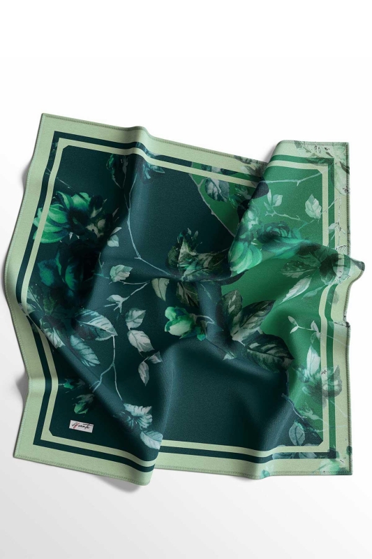 Yaprak Desen Yeşil Soft Pamuk Eşarp - 2