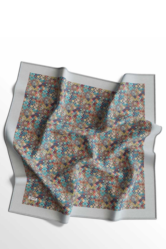 Geometrik Desen Mavi Soft Pamuk Eşarp - 6