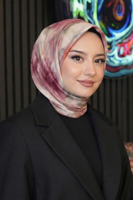 Akverel Desen Gül Kurusu Soft Pamuk Eşarp - Afvente