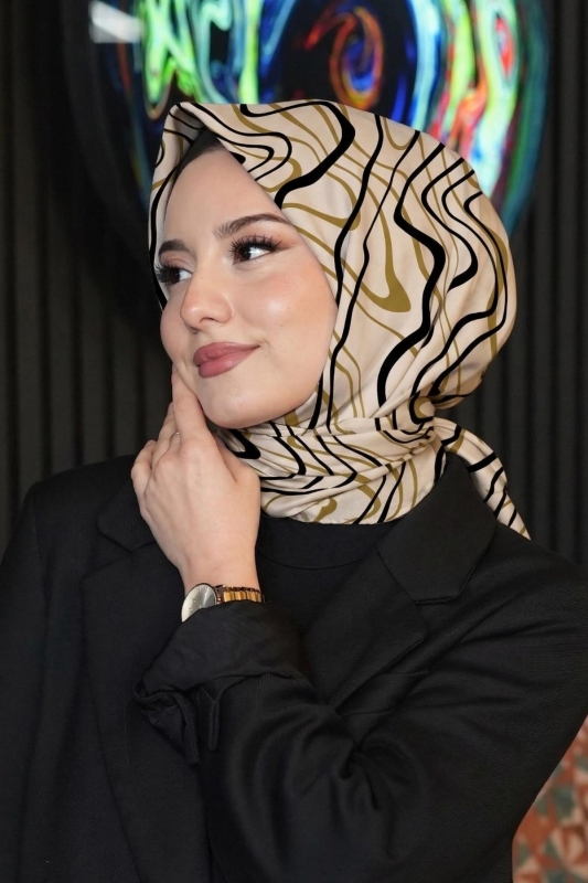 Dalga Desen Hardal Soft Pamuk Eşarp - Afvente