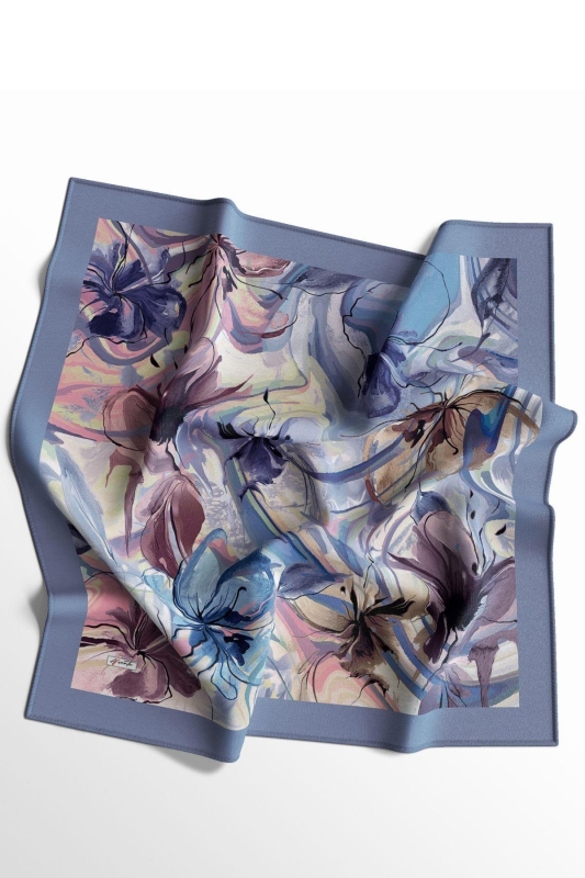 Dalgalı Çiçek Desen Leylak Soft Pamuk Eşarp - 2