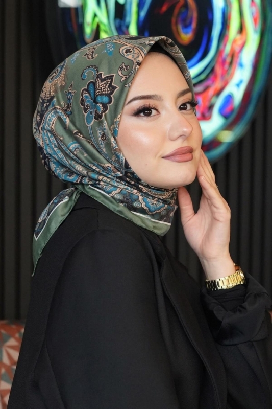 Damla Motif Desen Yeşil Soft Pamuk Eşarp - AFVENTE