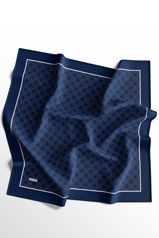 Elmas Motif Desen Lacivert Soft Pamuk Eşarp - 2