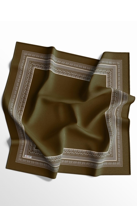 Etnik Bordür Desen Acı Kahve Soft Pamuk Eşarp - 2