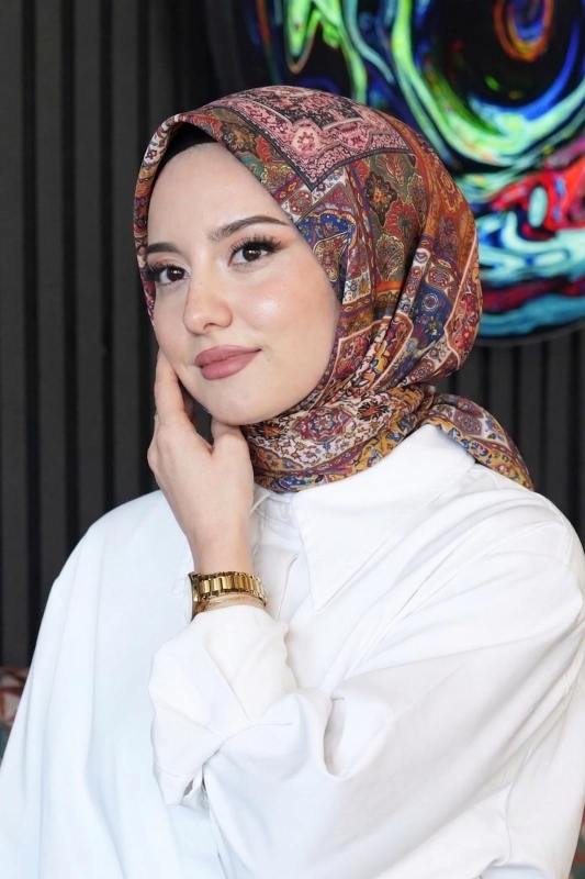 Etnik Desen Taba Soft Pamuk Eşarp - Afvente