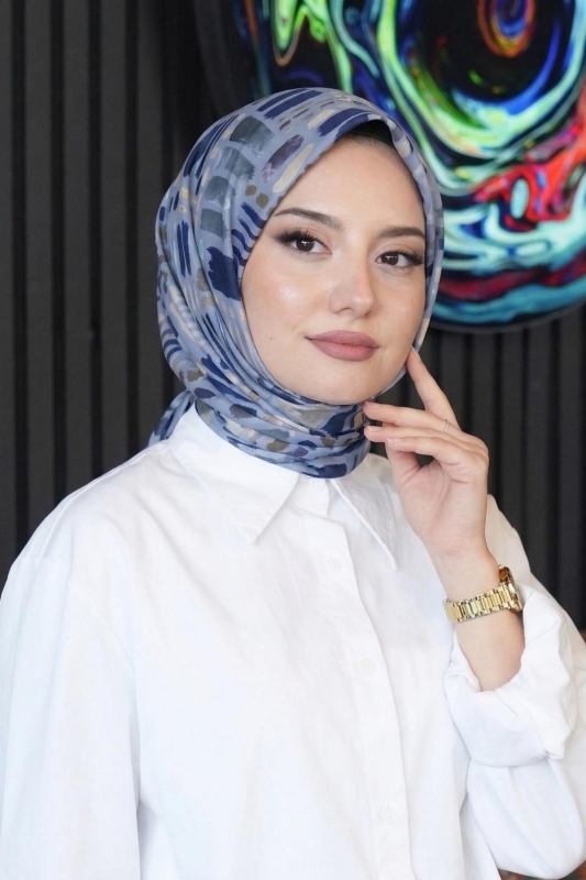 Fırça Desen İndigo Soft Pamuk Eşarp - Afvente