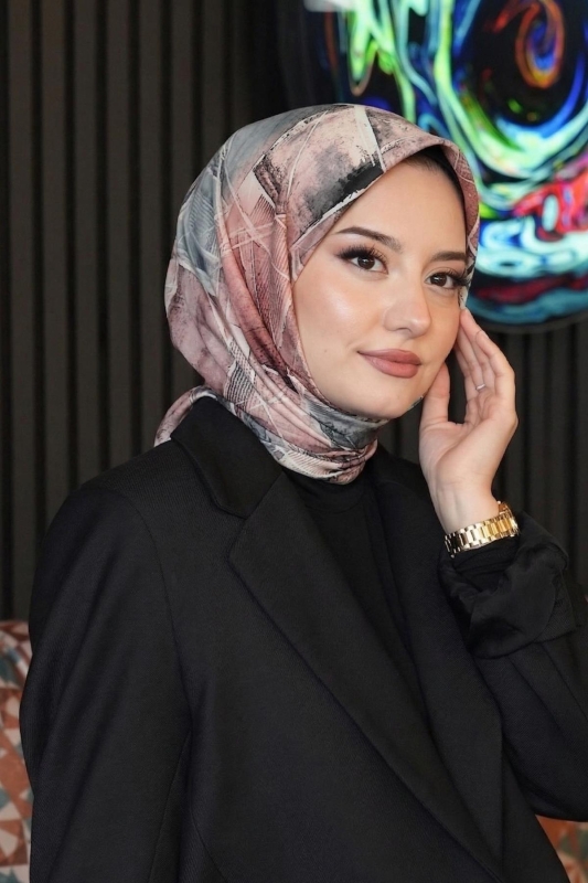 Geometrik Desen Taş Soft Pamuk Eşarp - Afvente