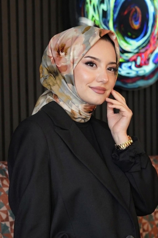 Gül Bahçesi Desen Vizon Soft Pamuk Eşarp - 1