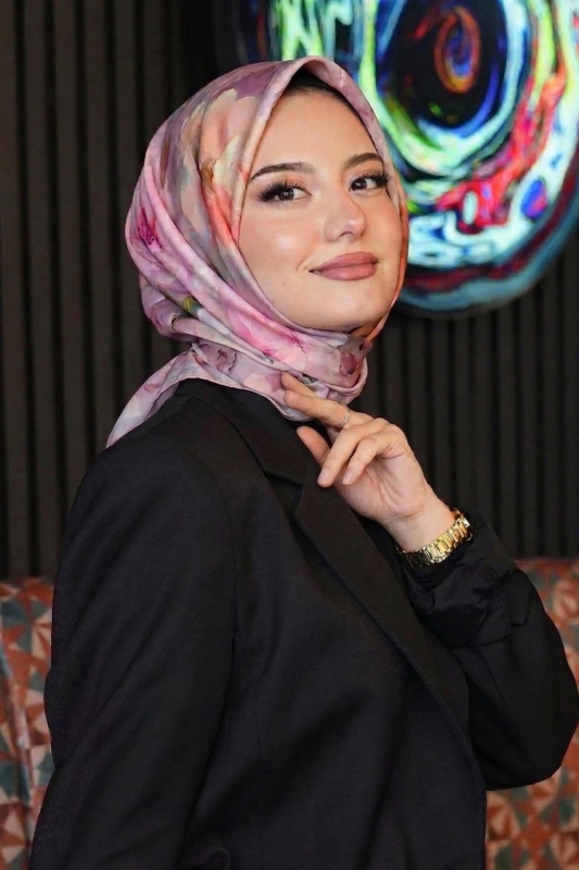 Gül Desen Pembe Soft Pamuk Eşarp - Afvente