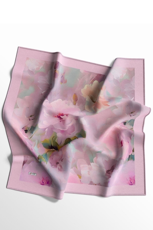 Gül Desen Pembe Soft Pamuk Eşarp - 2