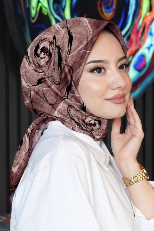 Gül Desen Pudra Soft Pamuk Eşarp - Afvente