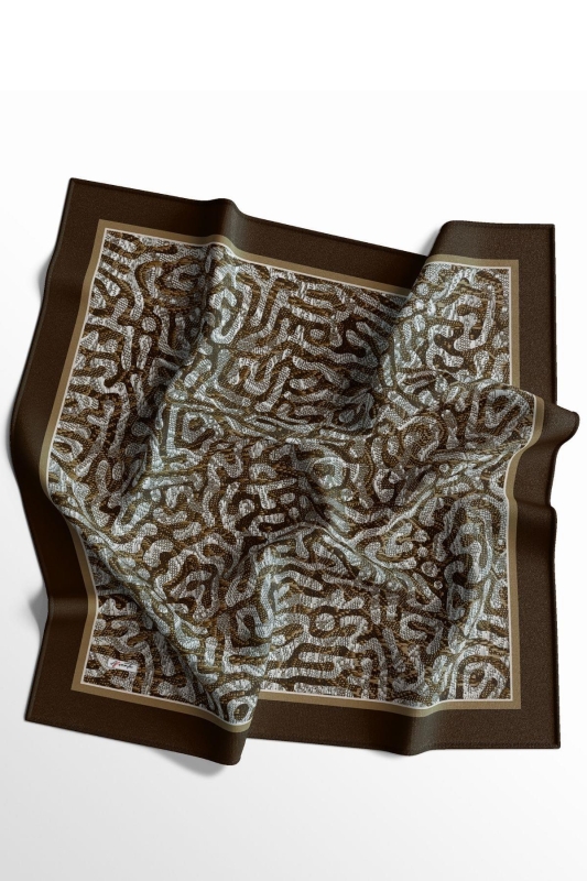 Labirent Desen Kahverengi Soft Pamuk Eşarp - 2