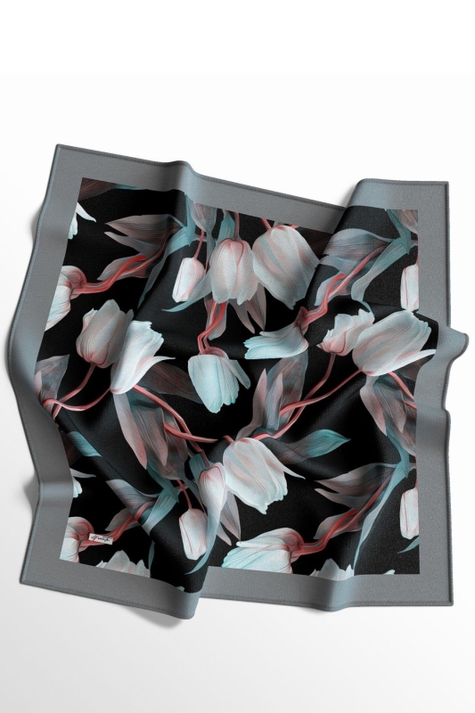 Lale Desen Antrasit Soft Pamuk Eşarp - 2