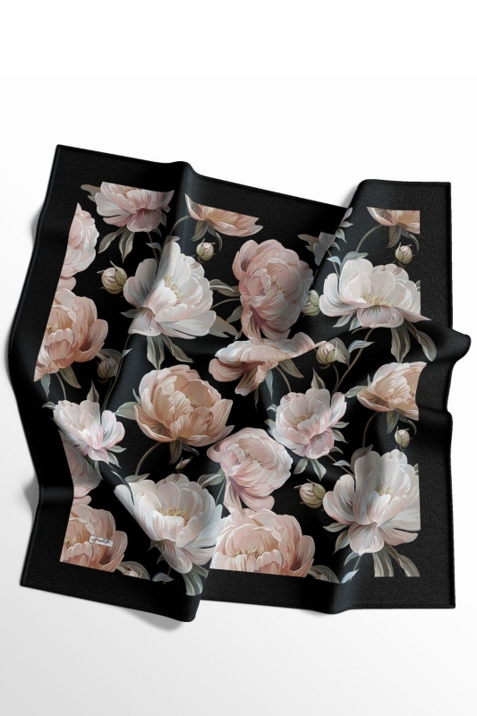 Lotus Desen Açık Pembe Soft Pamuk Eşarp - 2