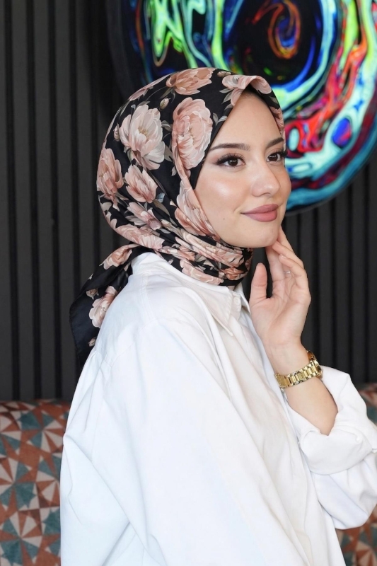 Lotus Desen Açık Pembe Soft Pamuk Eşarp - Afvente