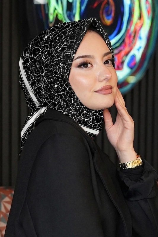 Mermer Desen Beyaz Soft Pamuk Eşarp - 1