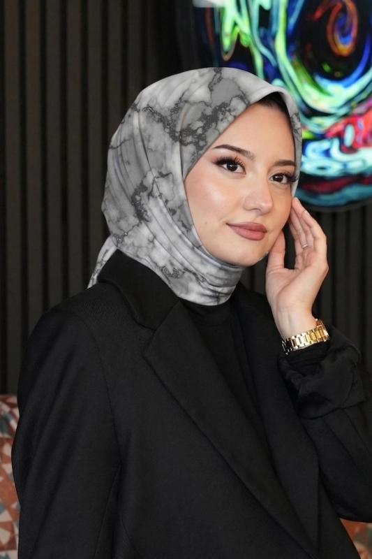 Mermer Desen Füme Soft Pamuk Eşarp - 1