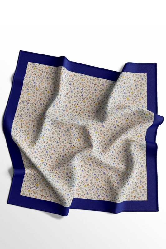 Mini Çiçek Desen İndigo Soft Pamuk Eşarp - 2